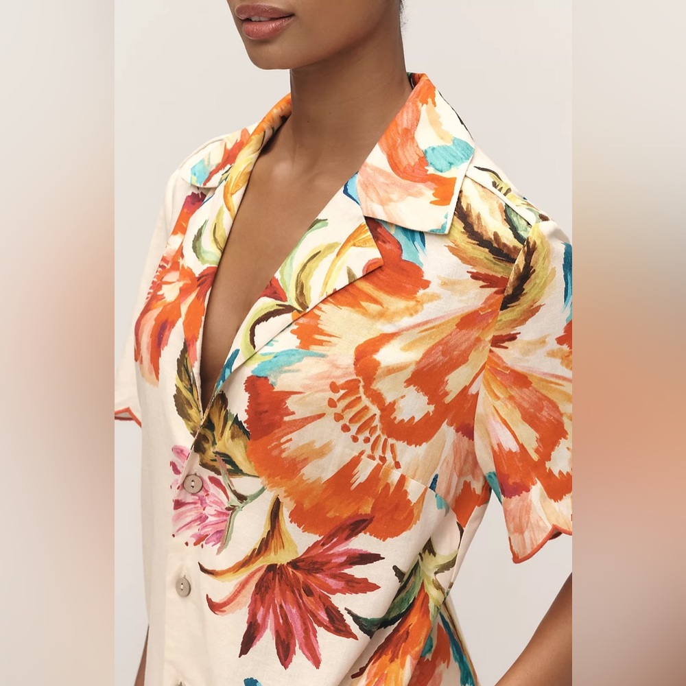 Farm Rio x Anthropologie Scalloped Shirt Dress Sz XS NWT - Picture 4 of 7